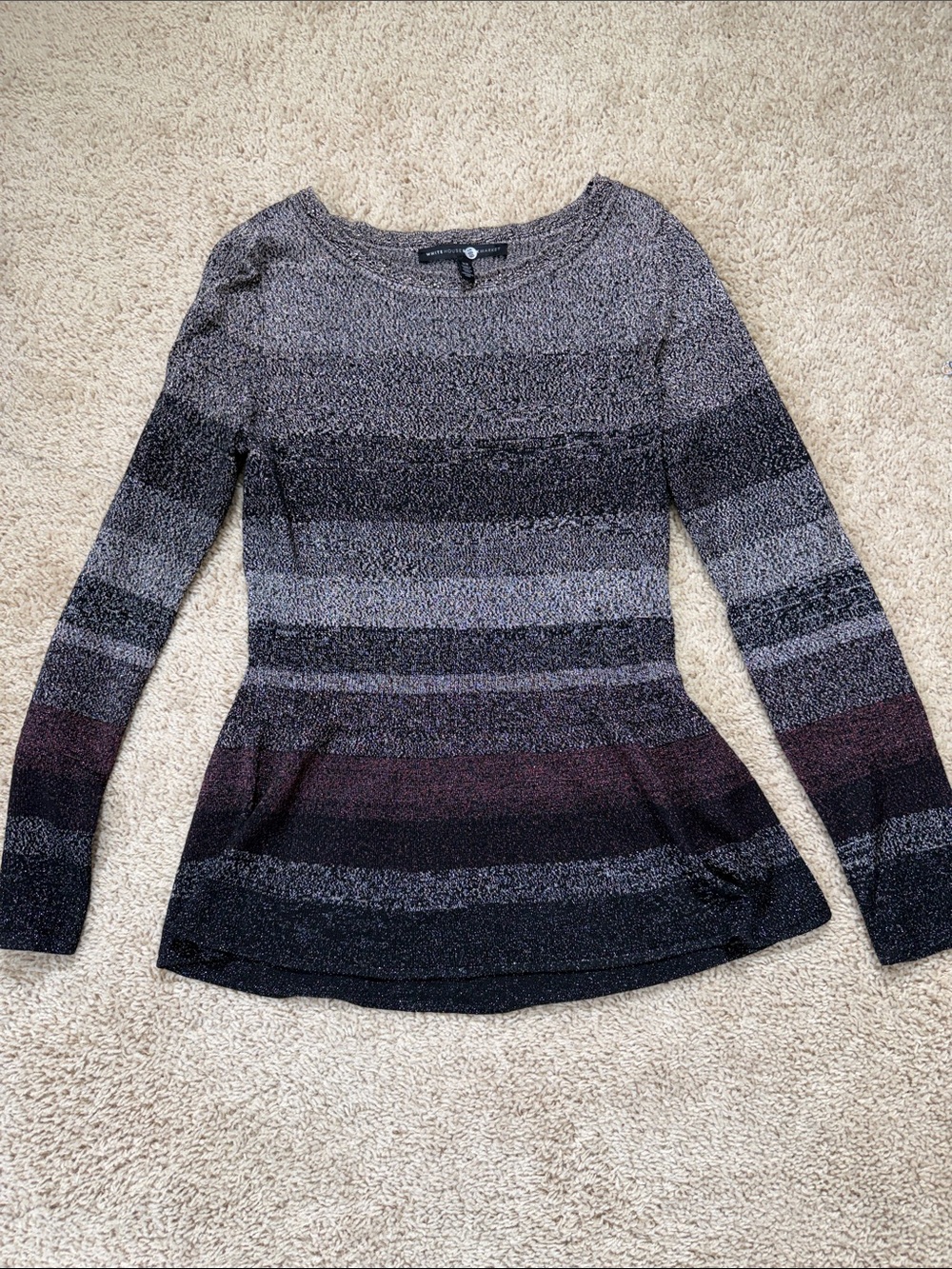 White House Black Market Long Sleeve Gradient Stripe Sweater - Gray & Plum XS